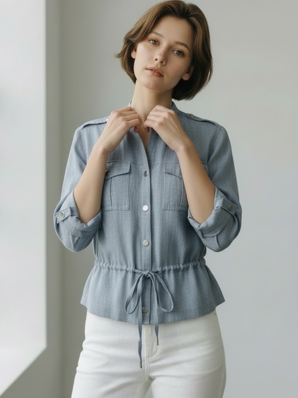 NWT Linen Blend Utility Jacket Blue Medium Lightweigh size M